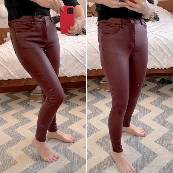 3 for 15$🌸  Shiny outside / Fleece inside - Dark Red Jeans - Picture 1 of 9